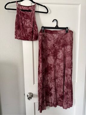 Burgundy Tie-Dye Maxi Skirt